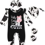 GRNSHTS Baby Newborn Girl Romper Infant Letter Print Bodysuit Jumpsuit+Hat+Headband Coming Home Clothes Outfit Set